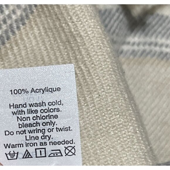 J.Crew Factory Blanket Scarf Plaid Cream Grey Fringe Nuetral One Size - Picture 7 of 7